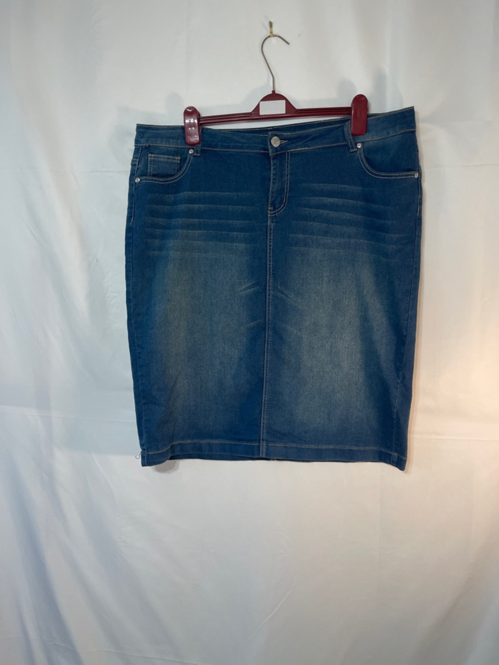 Stretch Dark Blue Denim Pencil Skirt - Women's